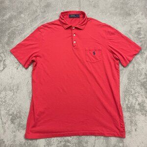 Polo Ralph Lauren Mens Red With Blue Pony Short Sleeve Polo Shirt Pocket Sz L